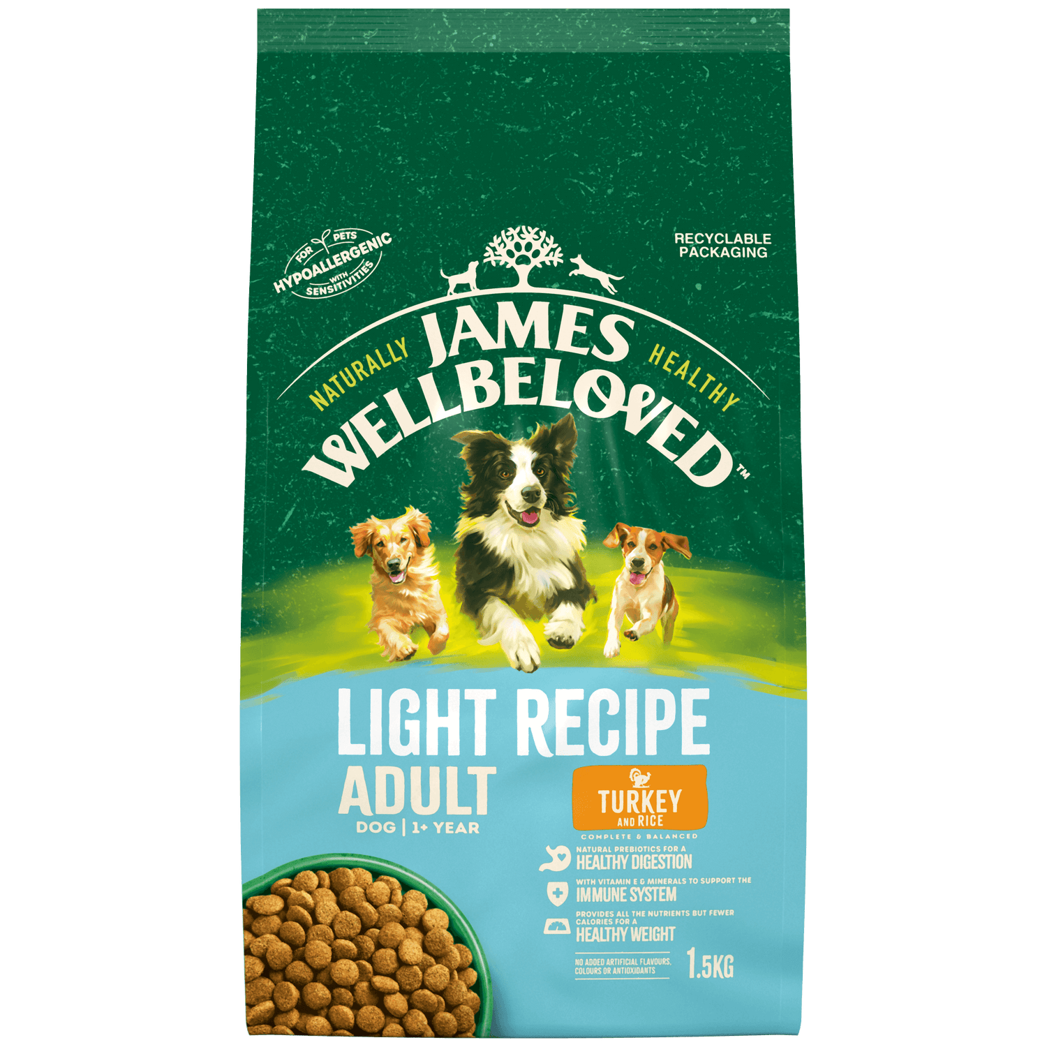 Light Adult Turkey & Rice Dry Dog Food - James Wellbeloved UK