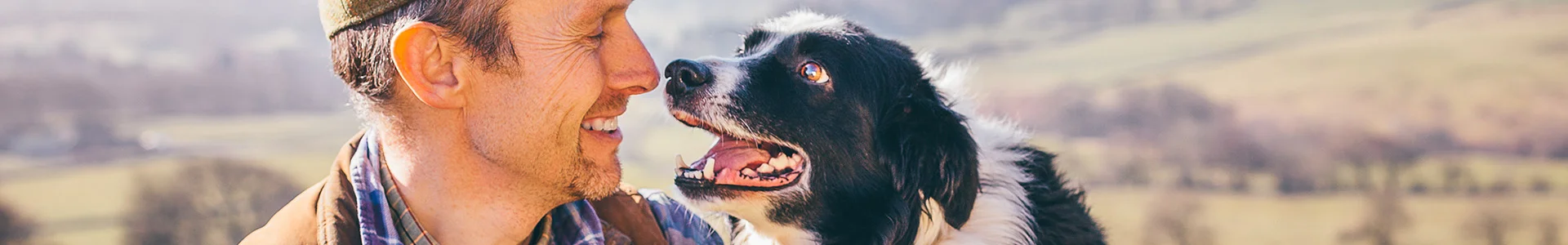 a dog and a man